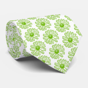 Chartreuse Green Daisy Print, Hippie Flower Print Tie