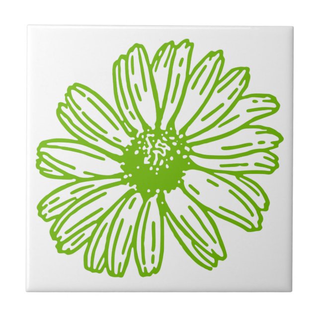Chartreuse Green Daisy Print, Hippie Flower Print Tile (Front)