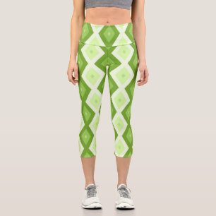 Chartreuse green diamond pattern capri leggings