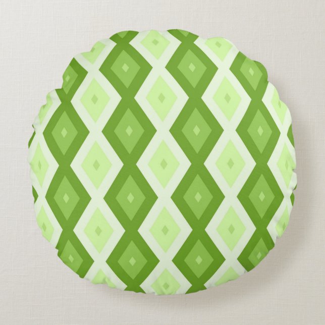 Chartreuse green diamond pattern round pillow (Front)