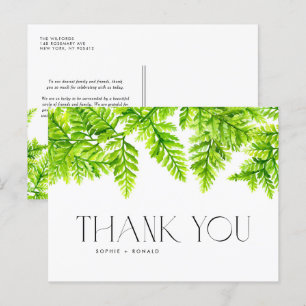Chartreuse Green Ferns Wedding Thank You Postcard