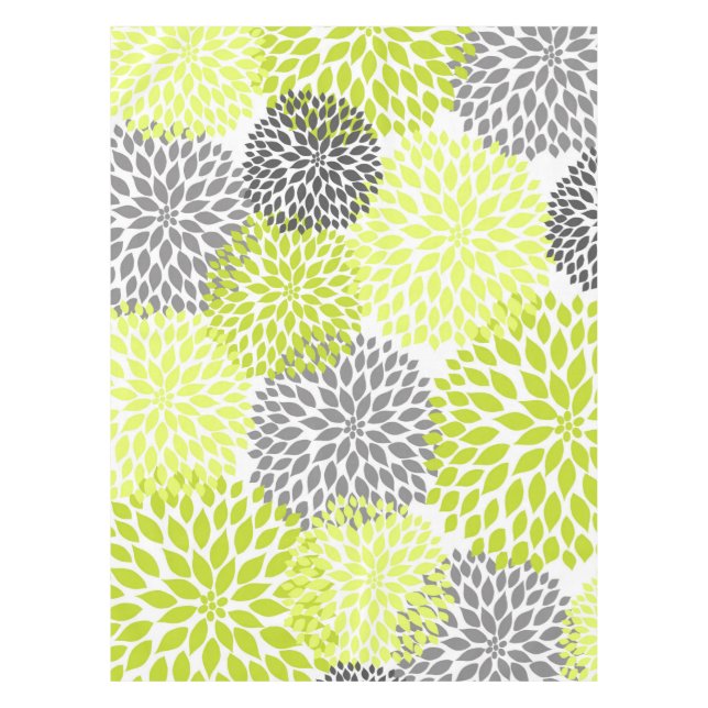 Chartreuse Green Grey Dahlia floral art Tablecloth (Front)