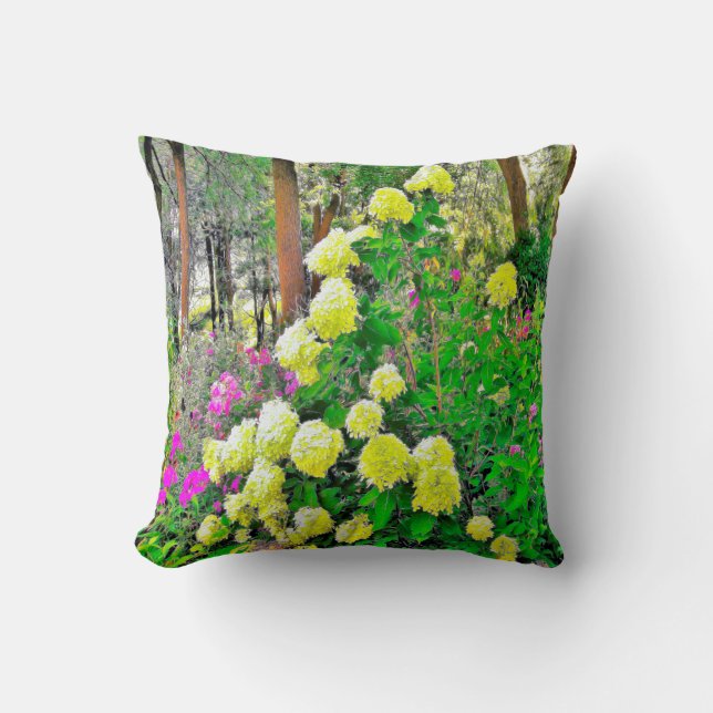 Chartreuse Green Limelight Hydrangea Garden Throw Pillow (Front)