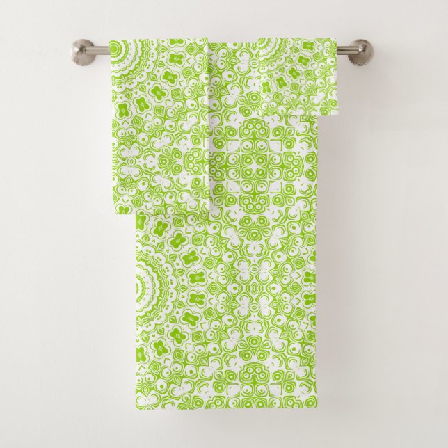 Chartreuse Green Mandala Pattern Bath Towel Set (Insitu)