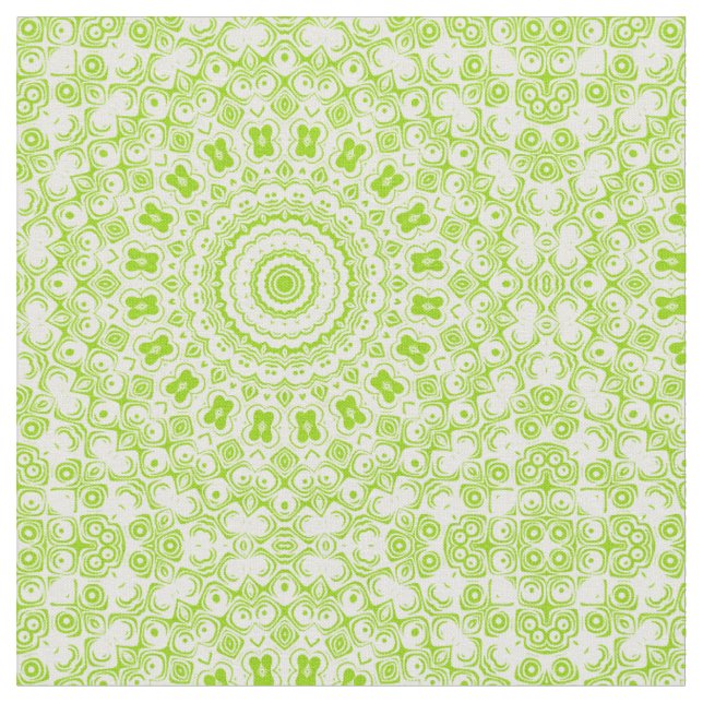 Chartreuse Green Mandala Pattern Fabric (Close Up)