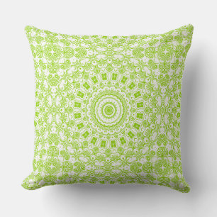Chartreuse Green Mandala Pattern Throw Pillow