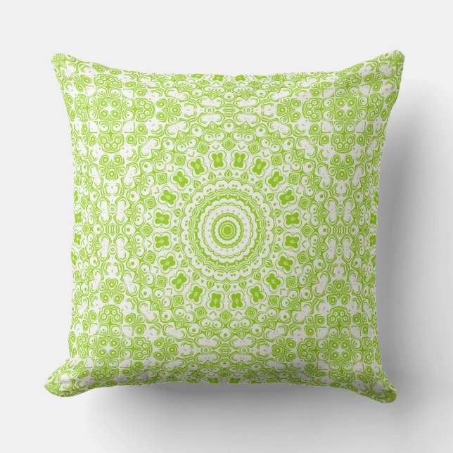 Chartreuse Green Mandala Pattern Throw Pillow (Front)