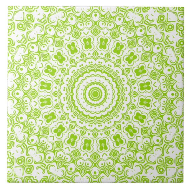 Chartreuse Green Mandala Pattern Tile (Front)