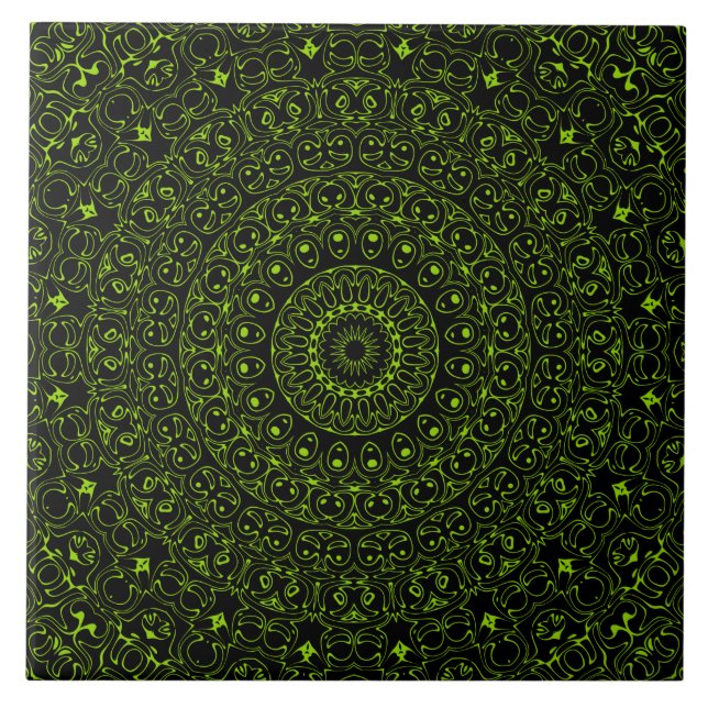 Chartreuse Green Mandala with Bold Symmetry Tile (Front)