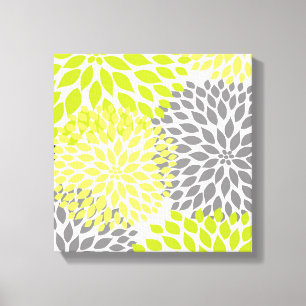 Chartreuse Green modern dahlia blossoms wall art