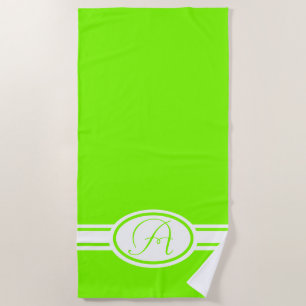 Chartreuse green monogram beach towel