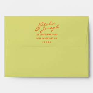 chartreuse Hand Written Whimsical Retro Wedding Envelope