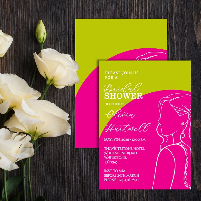  Chartreuse& Hot Pink Bridal Shower Invitation (Creator Uploaded)