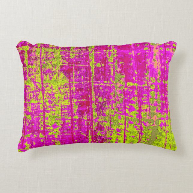 Chartreuse Kiss Pink and Green Abstract Accent Pillow (Front)