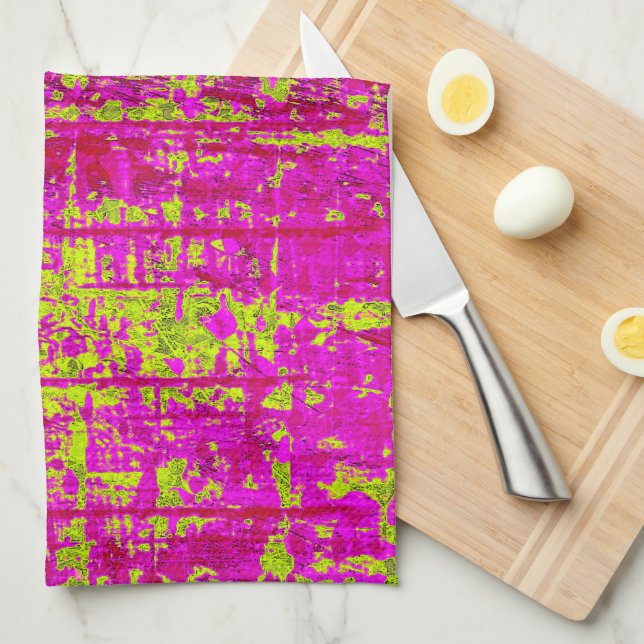 Chartreuse Kiss Pink and Green Abstract Kitchen Towel (Quarter Fold)