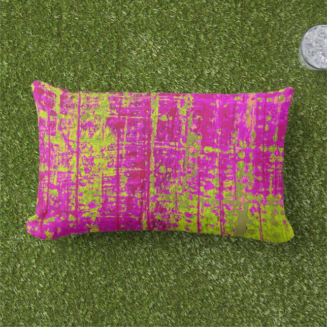 Chartreuse Kiss Pink and Green Abstract Outdoor Pillow (Grass)