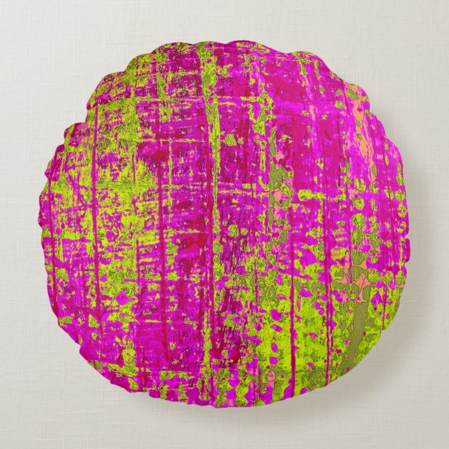 Chartreuse Kiss Pink and Green Abstract Round Pillow (Front)