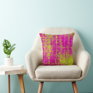 Chartreuse Kiss Pink and Green Abstract Throw Pillow