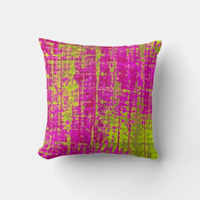 Chartreuse Kiss Pink and Green Abstract Throw Pillow (Front)