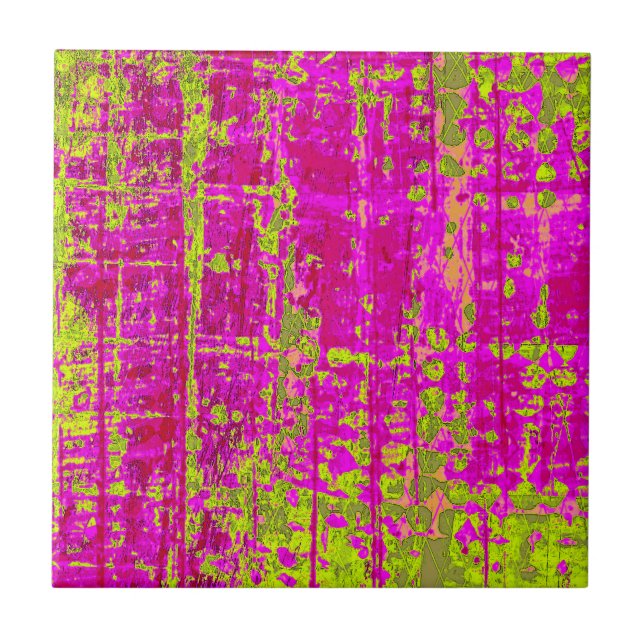 Chartreuse Kiss Pink and Green Abstract Tile (Front)