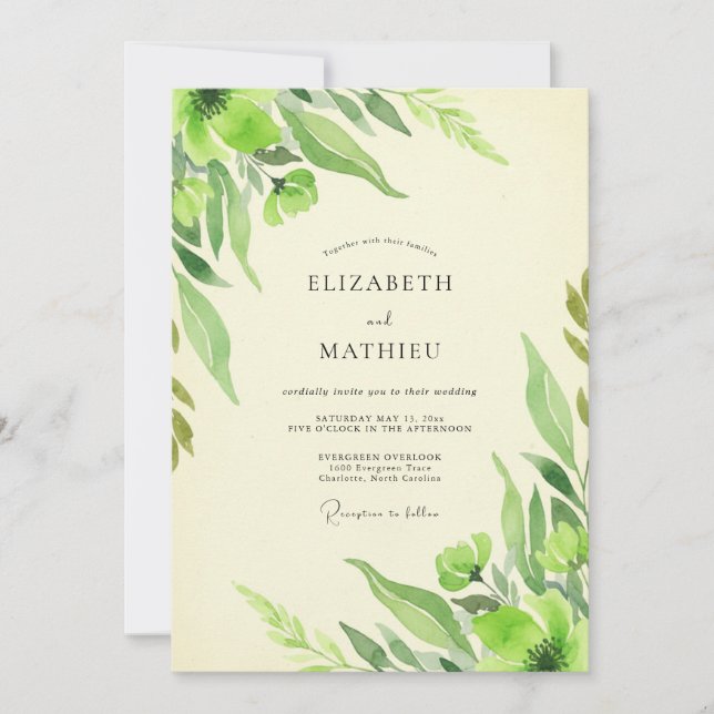 Chartreuse Leafy Wedding Invitation (Front)