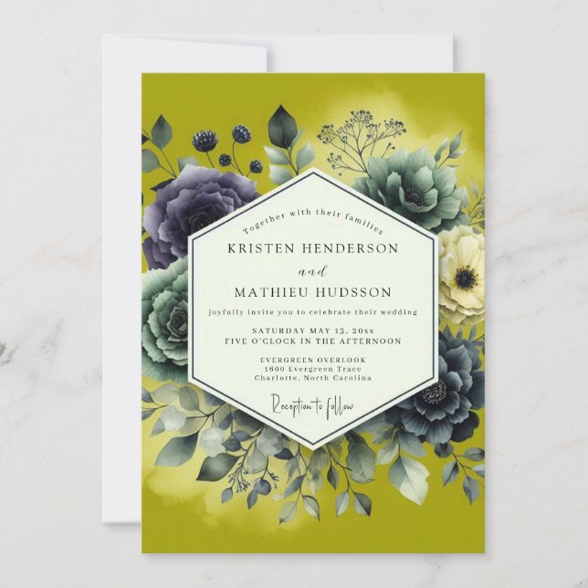Chartreuse Lush Botanical Wedding Invitation (Front)