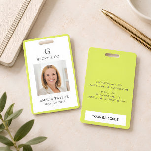 Chartreuse Minimalist Employee Photo Professional Badge