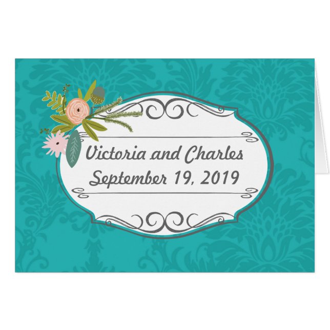 Chartreuse moderne Turquoise Mariage damassé (Devant Horizontal)