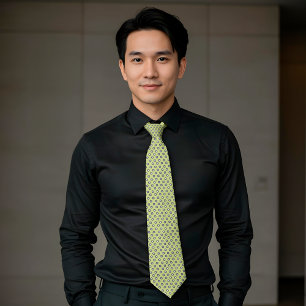 Chartreuse Navy White Tiny Flowers Tie