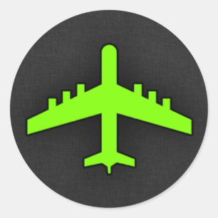 Chartreuse, Neon Green Airplane Classic Round Sticker