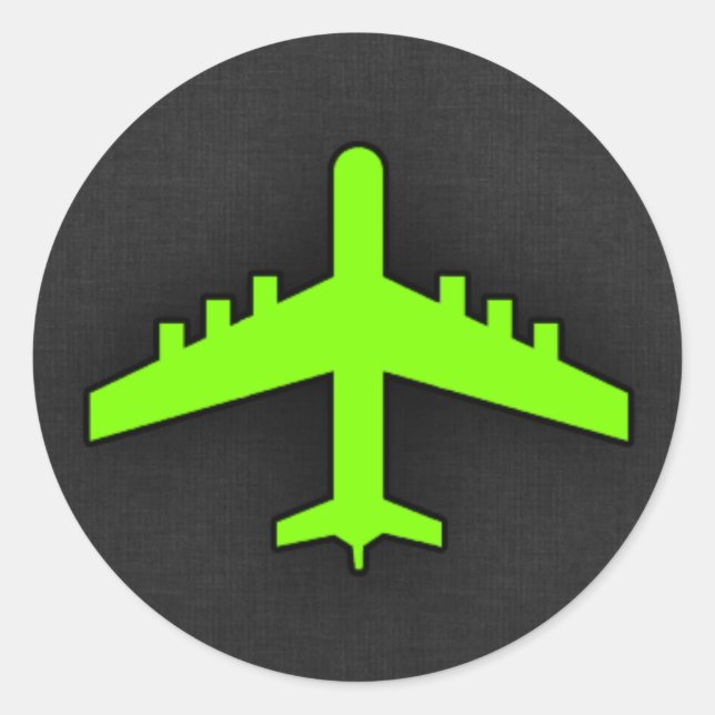 Chartreuse, Neon Green Airplane Classic Round Sticker (Front)