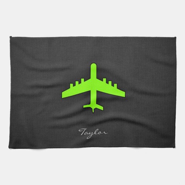 Chartreuse, Neon Green Airplane Kitchen Towel (Horizontal)