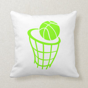 Chartreuse, Neon Green Basketball Throw Pillow