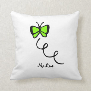 Chartreuse, Neon Green Butterfly Throw Pillow