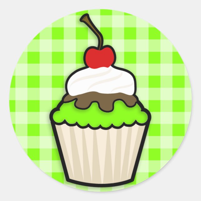 Chartreuse, Neon Green Cupcake Classic Round Sticker (Front)