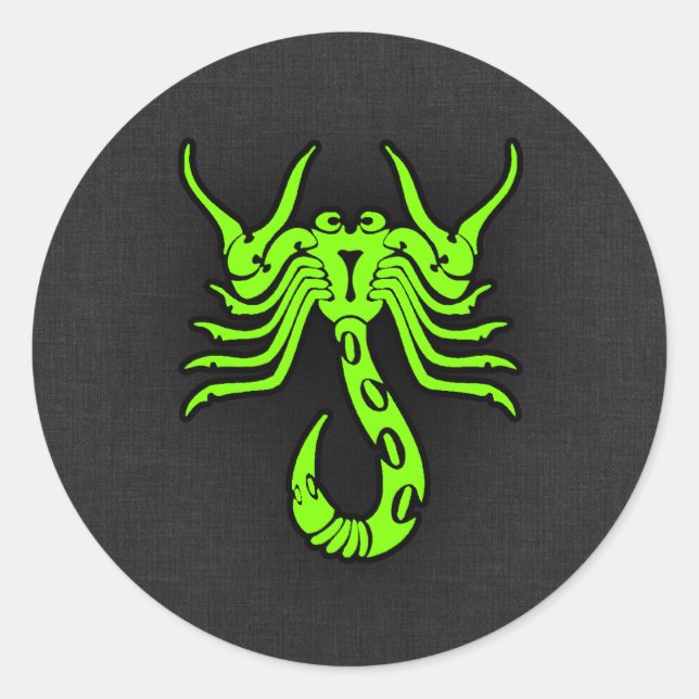 Chartreuse, Neon Green Scorpion Classic Round Sticker (Front)