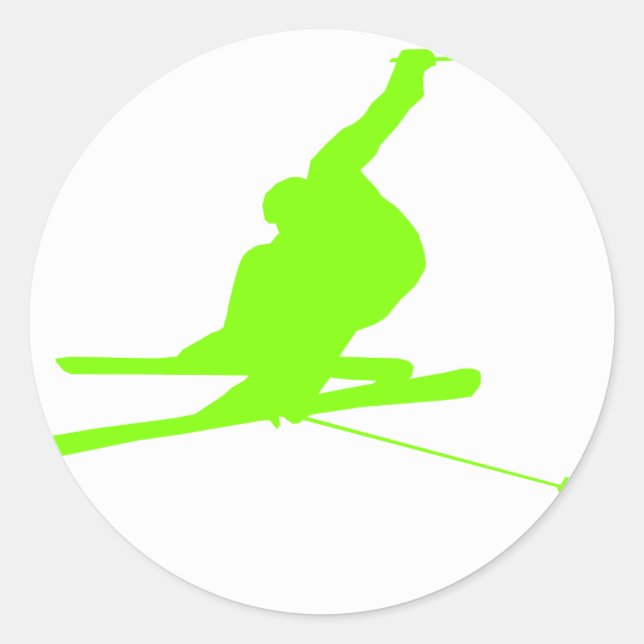 Chartreuse, Neon Green Snow Skiing Classic Round Sticker (Front)