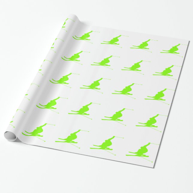 Chartreuse, Neon Green Snow Skiing Wrapping Paper (Unrolled)