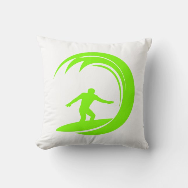 Chartreuse, Neon Green Surfing Throw Pillow (Front)
