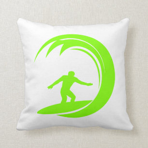 Chartreuse, Neon Green Surfing Throw Pillow