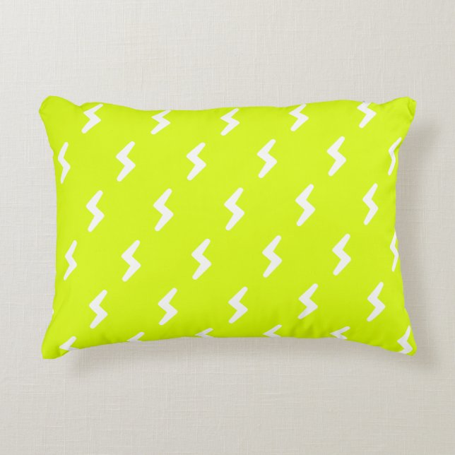 Chartreuse, neon green white thunder bolt pattern accent pillow (Front)