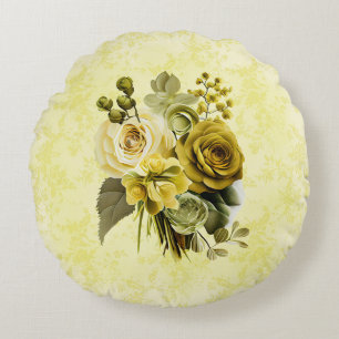 Chartreuse Olive Floral Round Pillow
