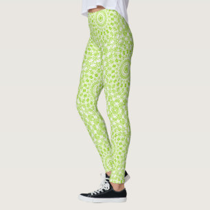 Chartreuse on White Mandala Kaleidoscope Medallion Leggings