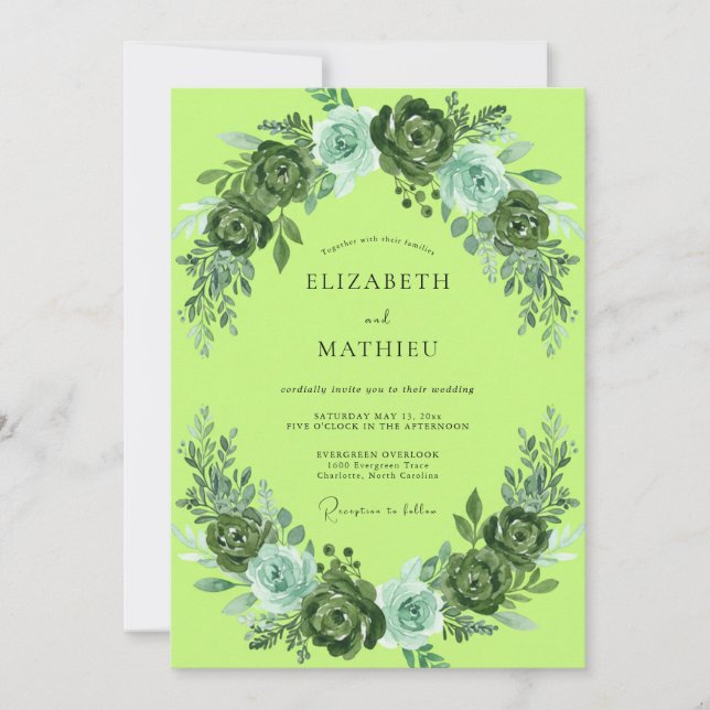 Chartreuse Petal Wedding Invitation (Front)