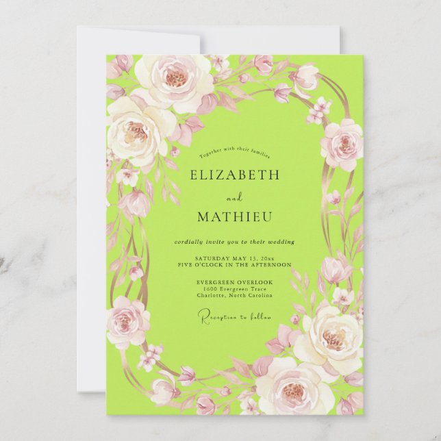 Chartreuse Rose Vine Wedding Invitation (Front)