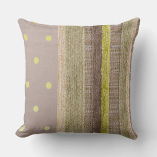 Chartreuse Stripe and Polka Dot Throw Pillow