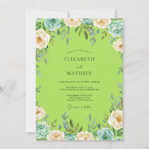 Chartreuse Teal Painted Wedding Invitation