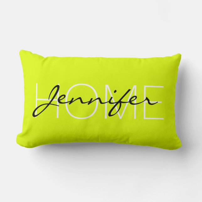 Chartreuse (traditional) colour home monogram lumbar pillow (Front)