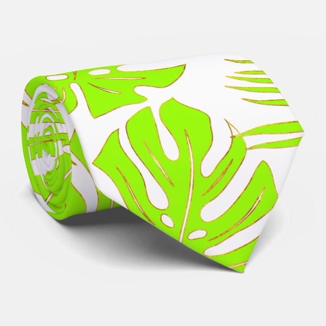 Chartreuse tropical monstera and palm leaves tie (Rolled)