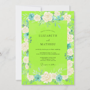 Chartreuse White Rose Wedding Invitation